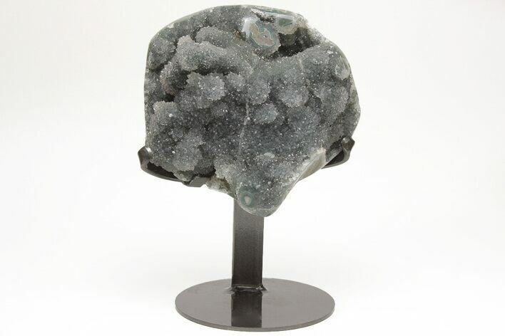 Sparkling, Gray Druzy Quartz Geode Section on Metal Stand #209229